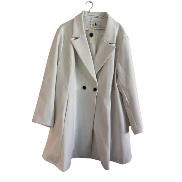 Agnes Orinda Womens Plus Size Coat 4X Polyester White Double-Breasted Long Sleev - Picture 1 of 11